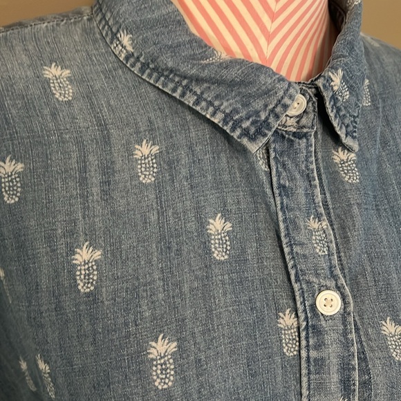 Rails Chambray blue pineapple short sleeve button up down lyocell linen - M - Picture 3 of 7